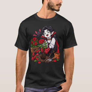 Camiseta Vampiro cuidando de Rosas com Morcego-Gótico no Ha