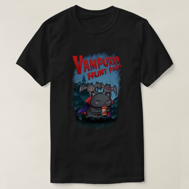 Camiseta Vampiro de Halloween Cat Vampurr (Frente do Design)