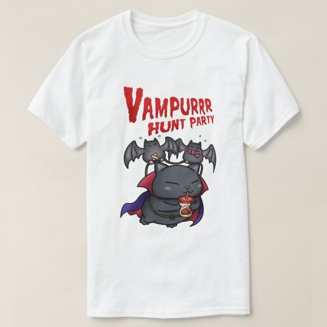 Camiseta Vampiro de Halloween Cat Vampurr (Frente do Design)