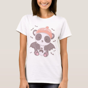Camiseta Vampiro de Panda Bonito com Ghost & Bats Halloween