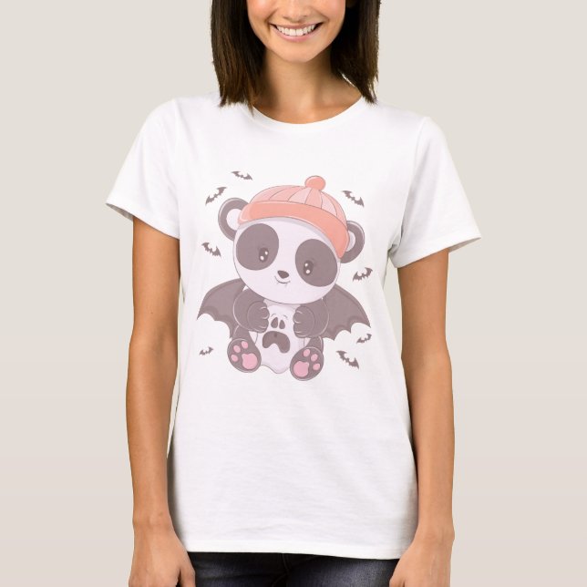 Camiseta Vampiro de Panda Bonito com Ghost & Bats Halloween (Frente)