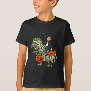 Camiseta Vampiro do Halloween Andando em T Rex Diversão Men
