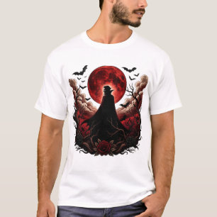 Camiseta Vampiro Escuro Lua Vermelha Gótica Halloween