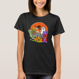 Camiseta Vampiro Fantasma Zumbi Bruxa Gatos Em Abóbora Fofo