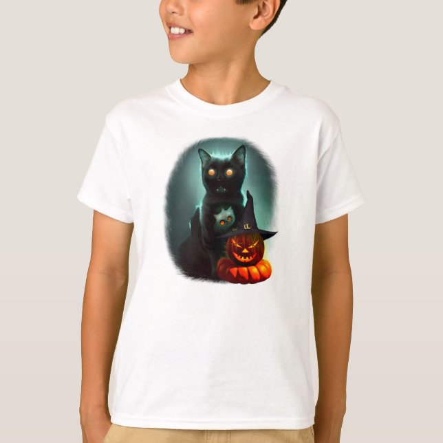 Camiseta Vampiro Gato e Mágico Pumpkin Halloween Surreal (Frente)