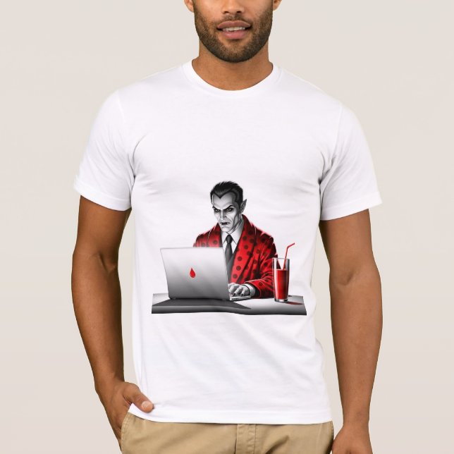 Camiseta Vampiro Trabalhando de Casa - Terror de Tecnologia (Frente)