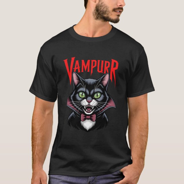 Camiseta Vampurr Funny Vampire Cat Halloween (Frente)