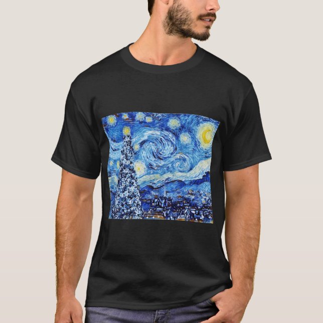 Camiseta Van Gogh - A Noite Estrelada - Natal Branco (Frente)