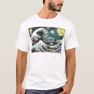 Camiseta Van Gogh a noite estrelado - Hokusai a grande onda