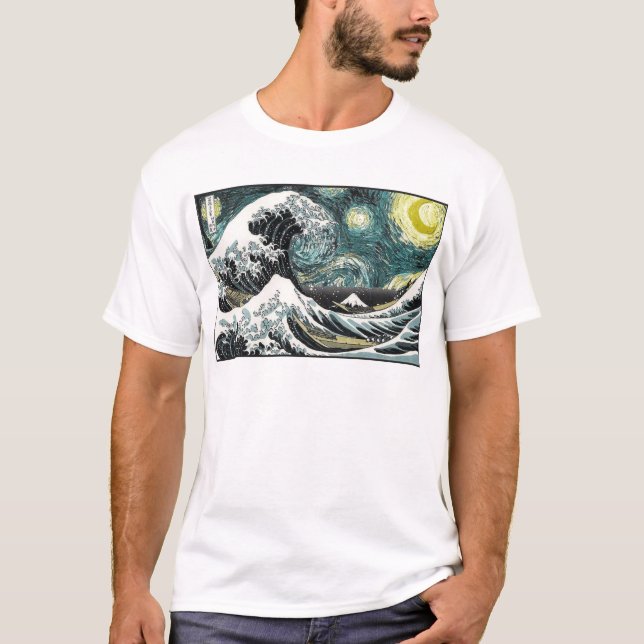 Camiseta Van Gogh a noite estrelado - Hokusai a grande onda (Frente)