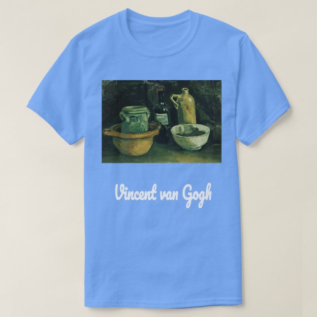 Camiseta Van Gogh ainda vive com bateria e duas garrafas (Frente do Design)