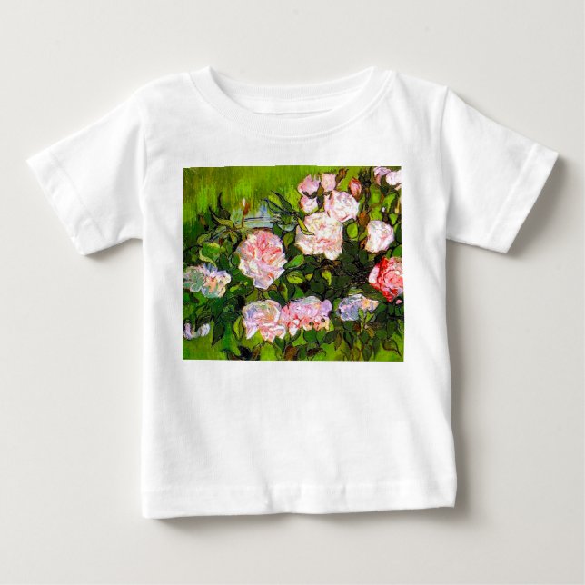 Camiseta Van Gogh ainda vive com rosas rosa (Frente)