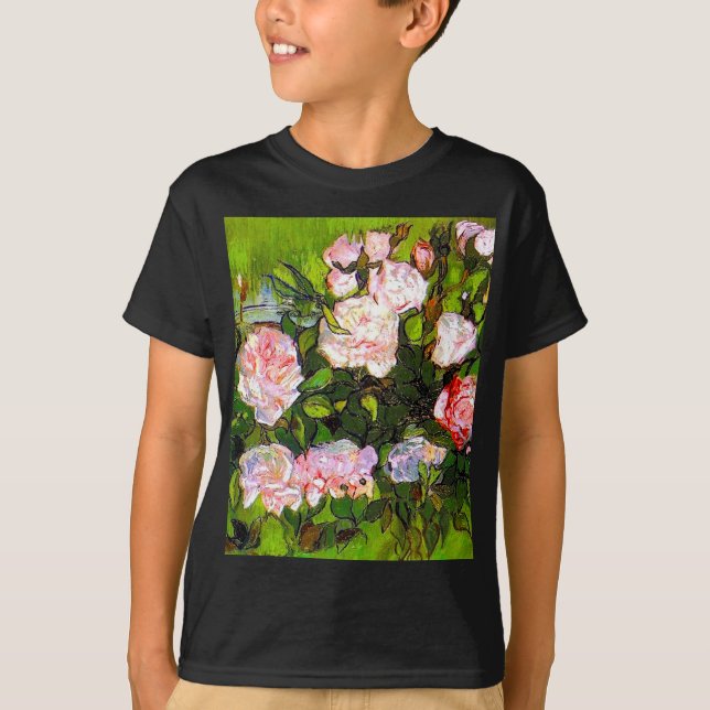 Camiseta Van Gogh ainda vive com rosas rosa (Frente)