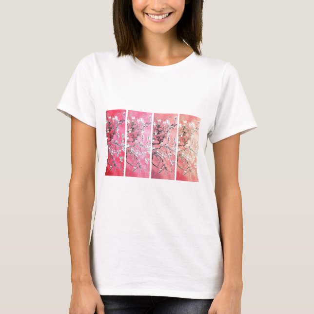 Camiseta Van Gogh Almond Blossoms Rosa Escuro Gradiente de  (Frente)