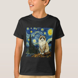 Camiseta Van Gogh Arte Noite Estrelada - Gato Ragdoll Diver