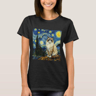 Camiseta Van Gogh Arte Noite Estrelada - Gato Ragdoll Diver