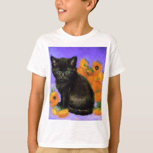 Camiseta Van Gogh Black Kitten com Girassóis