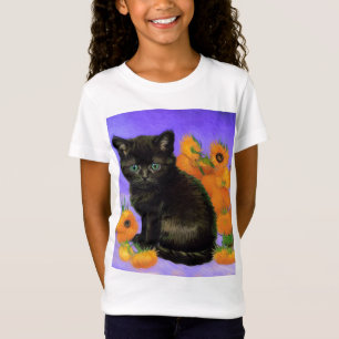 Camiseta Van Gogh Black Kitten com Girassóis