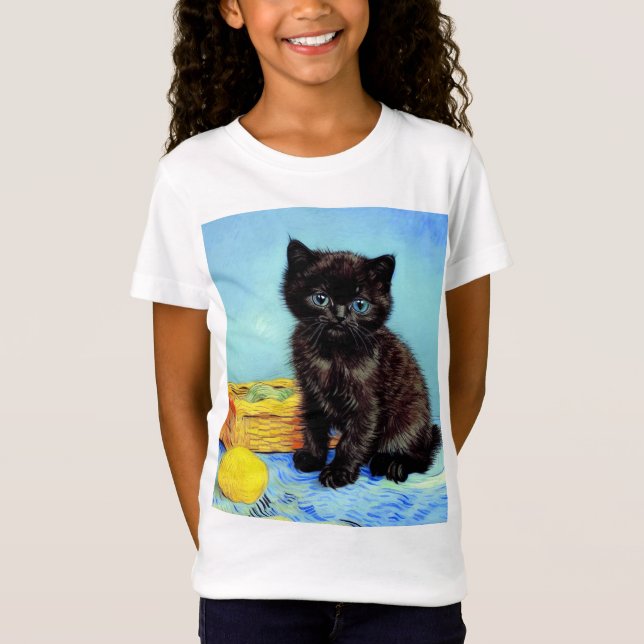 Camiseta Van Gogh Black Kitten com Yarn (Frente)