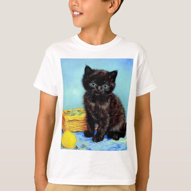 Camiseta Van Gogh Black Kitten com Yarn (Frente)