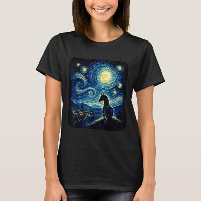 Camiseta Van Gogh Cowgirl Horse Starry Funny Night Horses L (Frente)