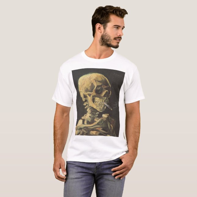 Camiseta VAN GOGH - crânio com cigarro 1885 (Frente Completa)