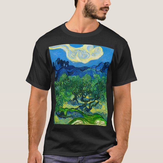 Camiseta Van Gogh Olive Trees em Paisagem Montanhosa (Frente)