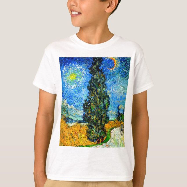 Camiseta Van Gogh Road com Cypress e Star (Frente)