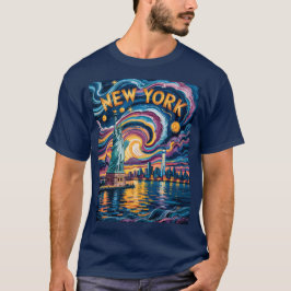 Camiseta Van Gogh Starry Night Art New York Liberty Skyline