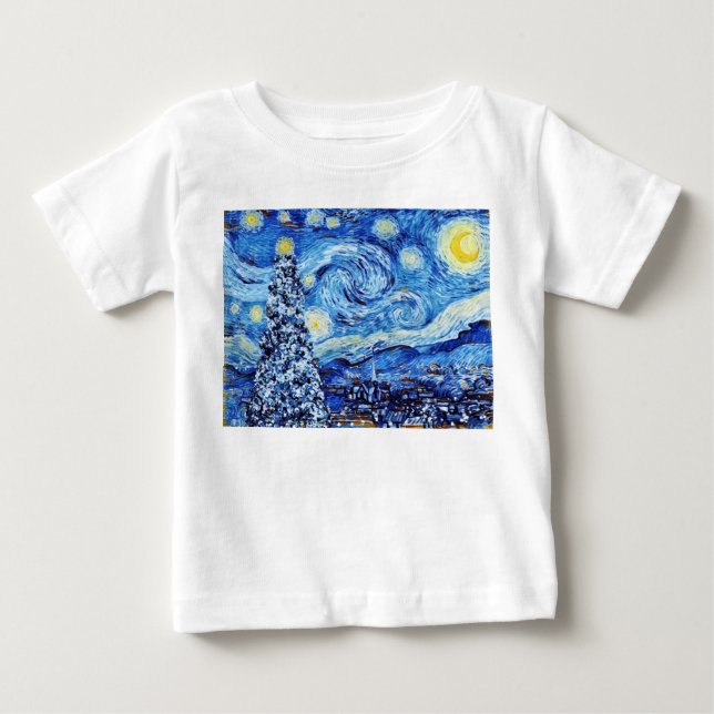 Camiseta Van Gogh Starry Night - Árvore Branca de Natal (Frente)