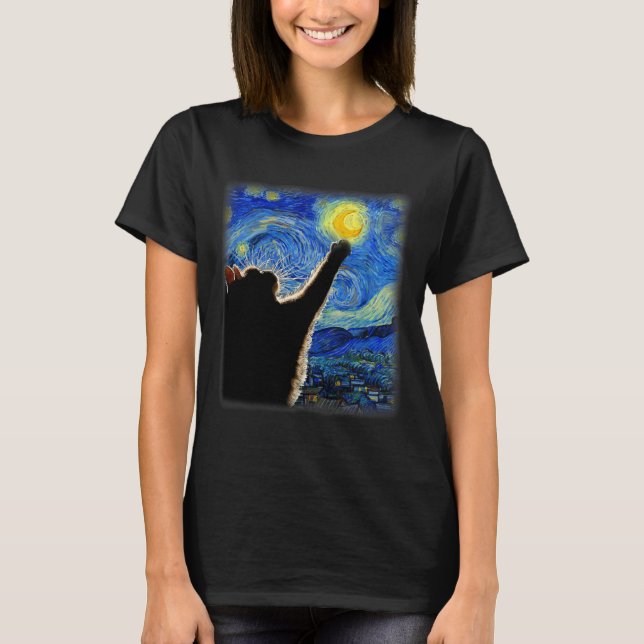Camiseta Van Gogh Starry Night Cat - Ajustado (Frente)