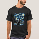 Camiseta Van Gogh Starry Night Festivo Natal Negro Gato<br><div class="desc">Van Gogh Starry Night Festivo Natal Negro Cat Santa Hat</div>