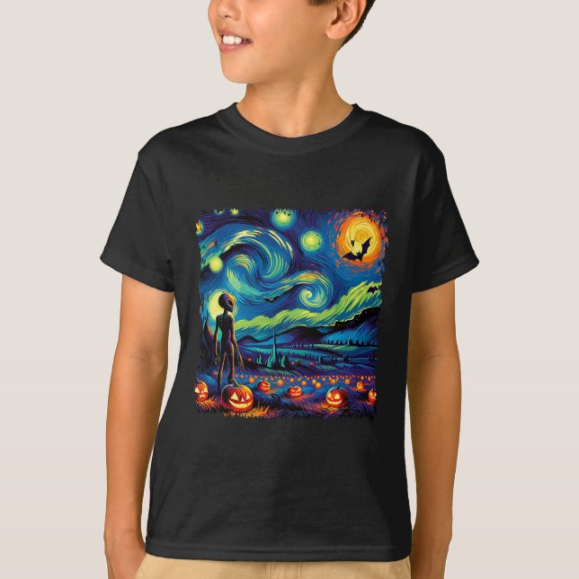 Camiseta Van Gogh Starry Night Man Halloween Fall Pum (Frente)