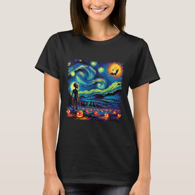 Camiseta Van Gogh Starry Night Man Halloween Fall Pum (Frente)