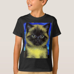 Camiseta Van Gogh Starry Night Siamese Cat