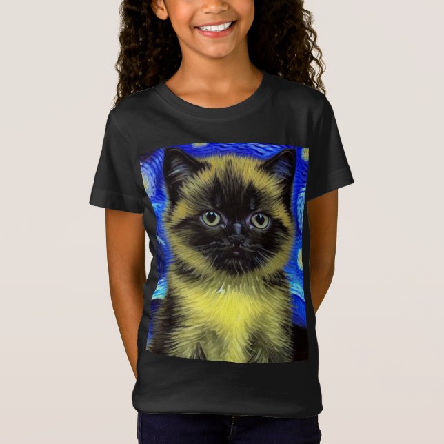 Camiseta Van Gogh Starry Night Siamese Cat (Frente)