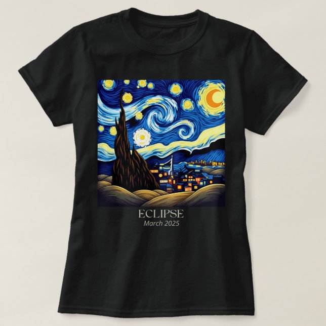 Camiseta Van Gogh Starry Night Solar Eclipse Lunar Eclipse (Frente do Design)