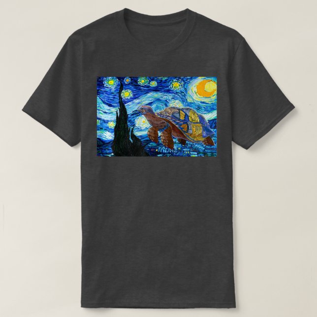 Camiseta Van Gogh Starry Night Turtle Art (Frente do Design)