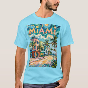 Camiseta Van Gogh Style Miami Ocean Drive Colorful Beach