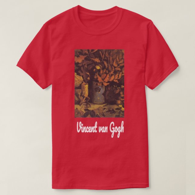 Camiseta Van Gogh Vase com Folhas de Morto Retro Vincent va (Frente do Design)