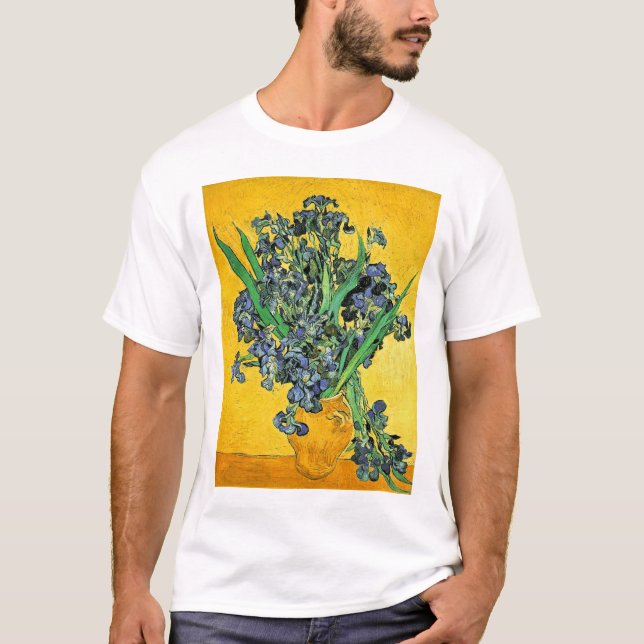 Camiseta Van Gogh - Vaso com Íris Fundo Amarelo (Frente)