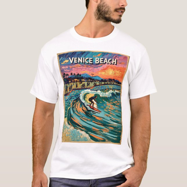 Camiseta Van Gogh Venice Beach Surf California Retro Viagem (Frente)