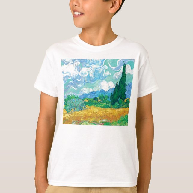 Camiseta Van Gogh Wheatfield com Cyprestes (Frente)