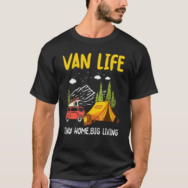 Camiseta Van Life Tiny Home Big Living Outdoor Mountain Cam (Frente)