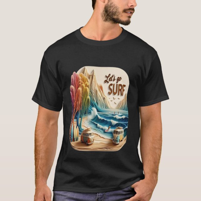 Camiseta Van Parked com pranchas na praia Sandy (Frente)