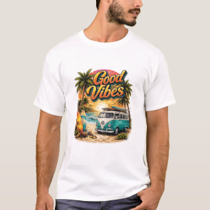Camiseta Van Retro Praia Good Vibes   Verão Surf 