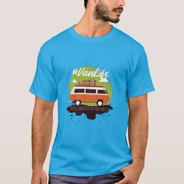 Camiseta #Vanlife tem uma citação temática, Home é onde voc (Frente)