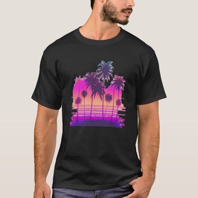Camiseta Vaperwave Aesética Palm Retrowave Synthwav (Frente)