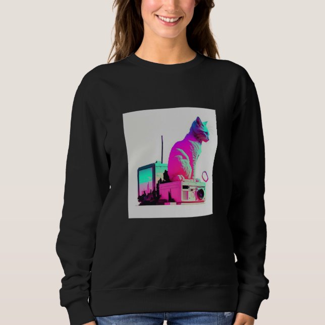 Camiseta Vaperwave Aesthetic Glitch Cat Retrowave Synthwave (Frente)