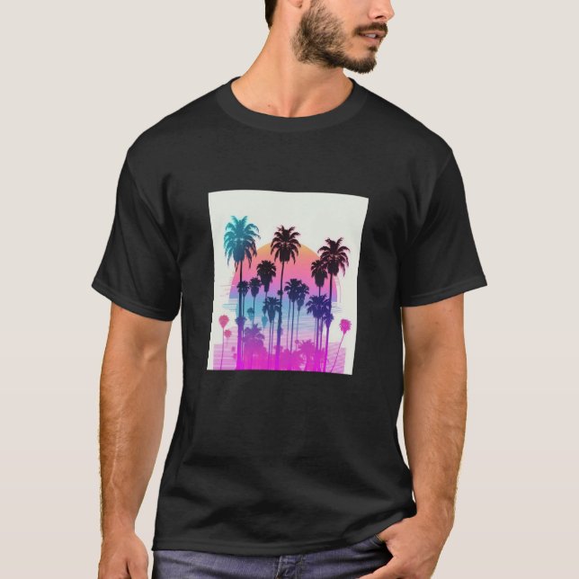 Camiseta Vaperwave Aesthetic Glitch Palm Retrowave Synthwav (Frente)